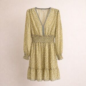Max Studio Yellow Lemon Smocked Waist Boho Mini Dress Size M Like New